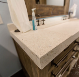 White concrete slot drain ramp sink with tabby oyster shell aggregate